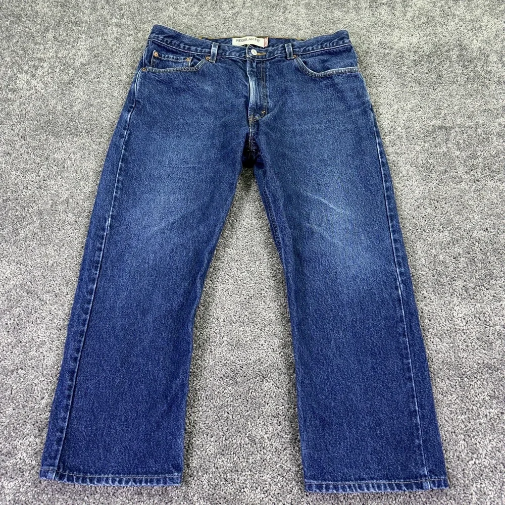 Levis 505 Jeans Mens 38x26 Blue Regular Straight Denim Medium Wash Logo City
